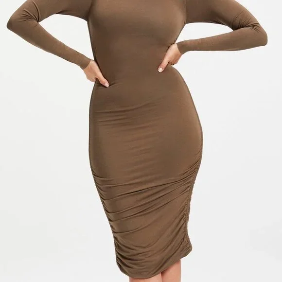 good american bodycon dress Good American Bust Cup Midi Dress in Black001